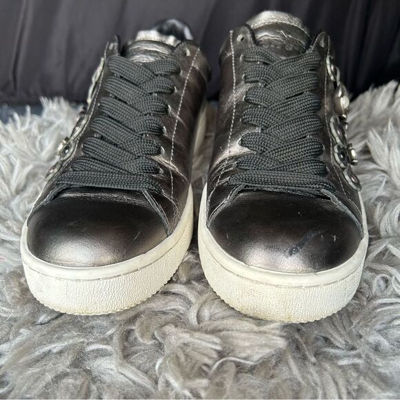 Coach Tea Rose Floral Embellished Metallic Leather Sneakers womens shoe size 9 B - Picture 6 of 13